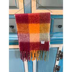 Women's Weekday Plaid Wool Blend Scarf One Size Red Orange